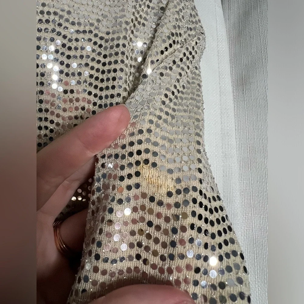 C by One Silver Sequined 3/4 Sleeve Long Line Blazer XS - Picture 7 of 10